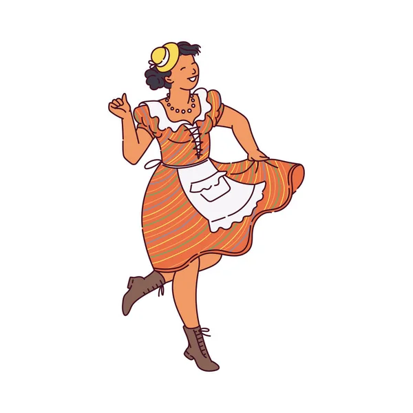 Ilustración de una chica que baila en la fiesta tradicional brasileña Festa Junina. — Vector de stock