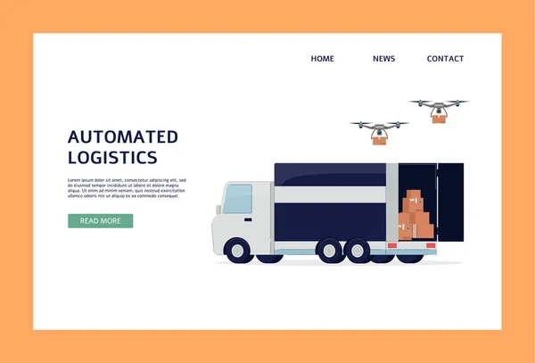 Zautomatyzowana logistyka i szablon baner strony internetowej drone wysyłki. — Wektor stockowy