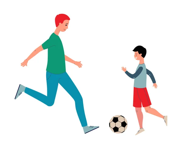 Illustrazione vettoriale di un padre e un figlio che giocano a calcio. — Vettoriale Stock