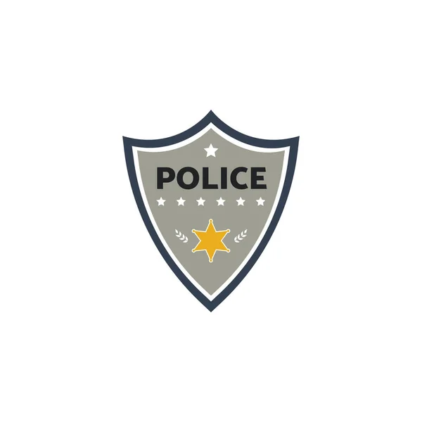Grå polisbricka med sheriff stjärna symbol - tecknad emblem tecken — Stock vektor