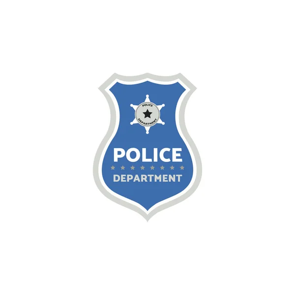 Blå tecknad polisbricka med sheriff stjärna isolerad på vit bakgrund — Stock vektor