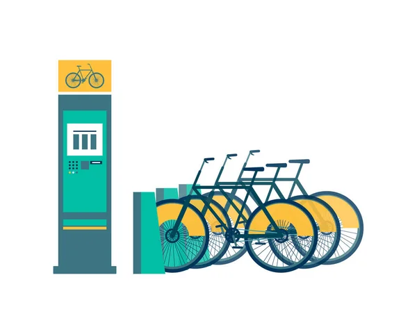 Odizolowany stojak na rower z wypożyczalnią rowerów i terminalem elektrycznym — Wektor stockowy