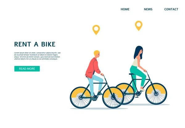 Modelo de banner web para serviços de aluguel de bicicletas ilustração vetorial plana. — Vetor de Stock