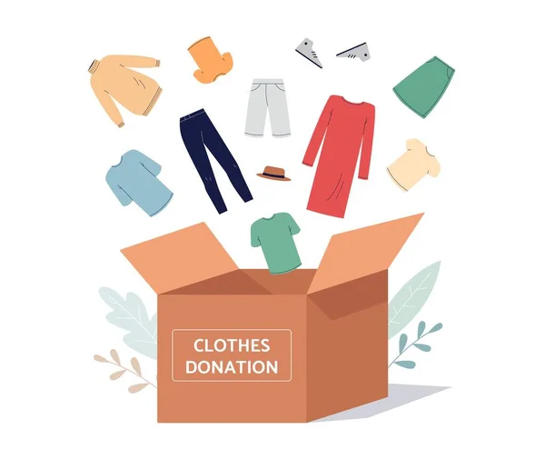 Carità e donazione di abbigliamento per i poveri piatta illustrazione vettoriale isolato. — Vettoriale Stock