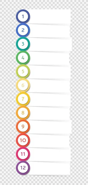 Kulepunkter med fargerike nummererte lister og blanke papirlapper – stockvektor