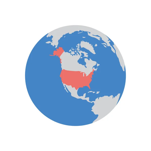 Świat globus z terytorium Stanów Zjednoczonych płaski wektor ilustracja odizolowany. — Wektor stockowy