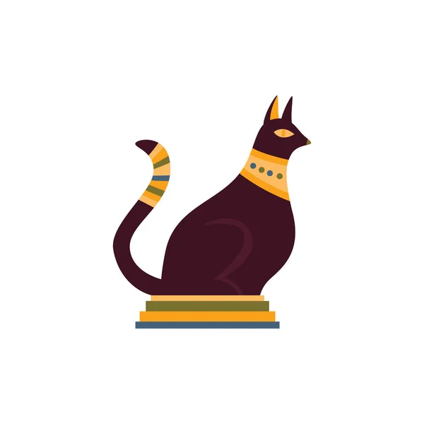 Egipski czarny kot zwierzę w złoty naszyjnik płaski wektor ilustracja izolowane. — Wektor stockowy