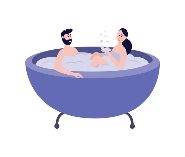 Ζευγάρι απολαμβάνοντας κοινό μπάνιο στο σπίτι ή θέρετρο επίπεδη διανυσματική απεικόνιση απομονωμένη. — Διανυσματικό Αρχείο