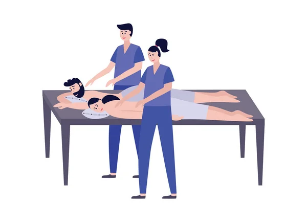 Coppia rilassante massaggio spa procedura scena piatto vettore illustrazione isolato. — Vettoriale Stock