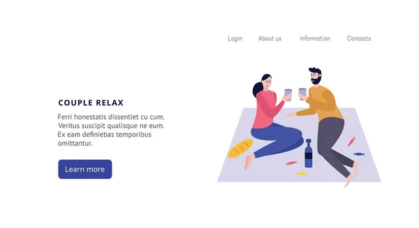 カップルは、文字フラットベクトルイラストとウェブページテンプレートをリラックス. — ストックベクタ