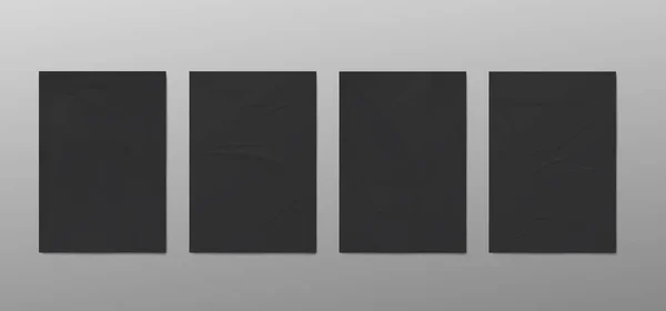 Set med svarta skrynkliga skrynkliga affischer eller räkningar, realistisk vektor illustration. — Stock vektor