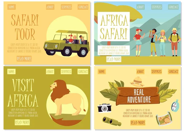 Set de banners web para safari africano tour ilustración vectorial plana. — Archivo Imágenes Vectoriales