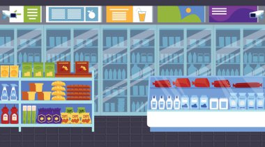 The interior of the supermarket products. clipart