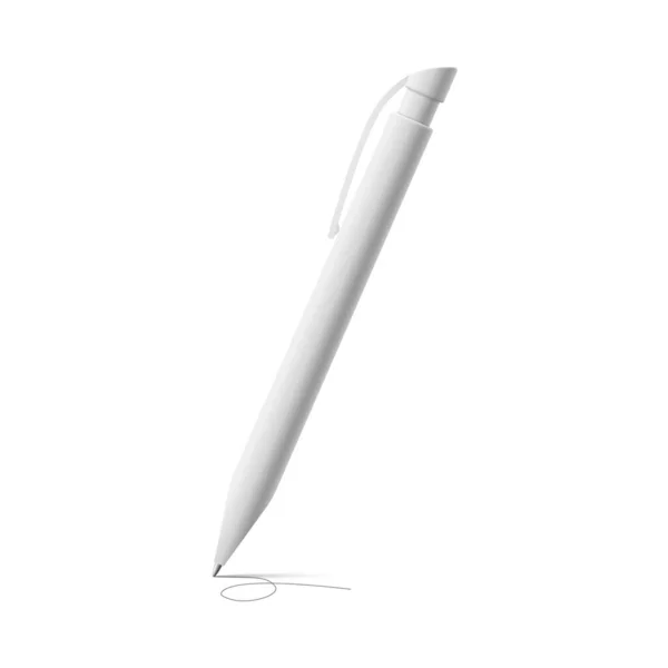 Ballpoint fehér műanyag toll sablon realisztikus vektor illusztráció elszigetelt. — Stock Vector
