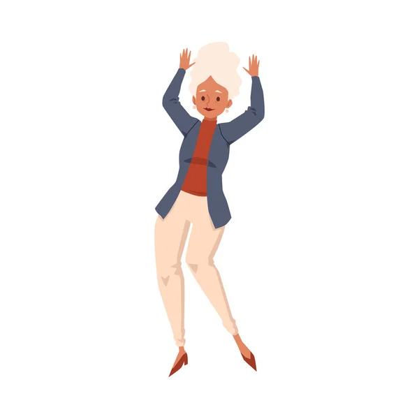 Starší žena nebo babička tance smích plochý vektor ilustrace izolované. — Stockový vektor