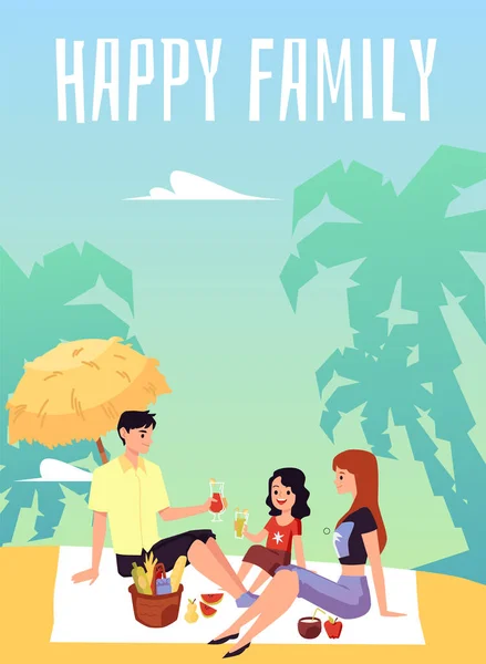 Familia feliz en una ilustración de dibujos animados de picnic-vector. — Vector de stock