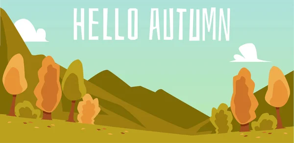 Hola banner de otoño con paisaje de campo cubierto, ilustración de vector plano. — Archivo Imágenes Vectoriales