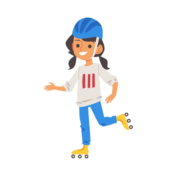 Chica carácter patinaje sobre patines plano vector ilustración aislado. — Vector de stock