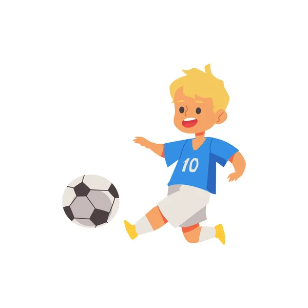 Junge Fußball oder Fußballer, die einen Ball flach Vektor Illustration isoliert. — Stockvektor