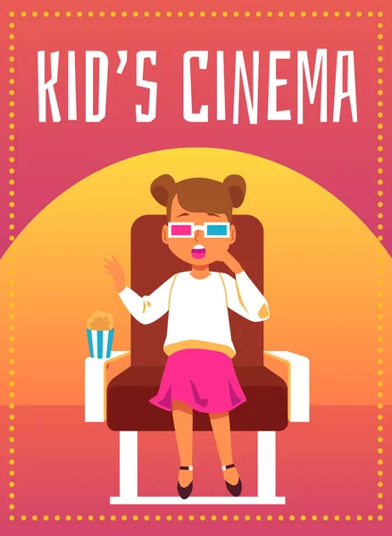 Παιδικό πανό κινηματογράφου ή αφίσα με το κορίτσι βλέποντας ταινία επίπεδη διανυσματική απεικόνιση. — Διανυσματικό Αρχείο