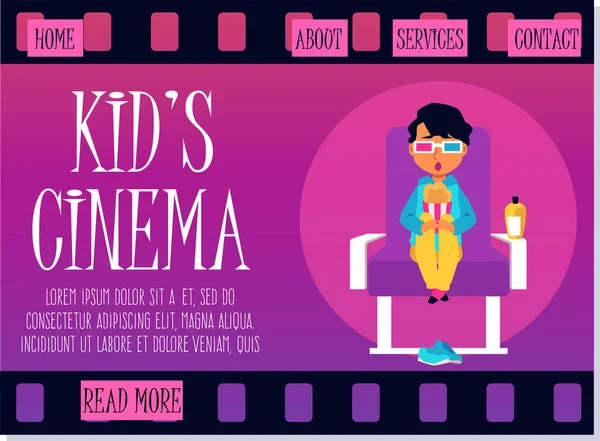 ( 영어 ) 어린이 영화 웹 페이지 momoup for children movie flat vector illustration. — 스톡 벡터