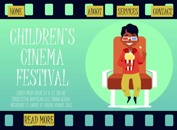 Website banner για παιδικά φεστιβάλ κινηματογράφου με το παιδί επίπεδη διανυσματική απεικόνιση. — Διανυσματικό Αρχείο