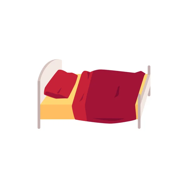 Cama para niños con ropa de cama en tintes rojos, ilustración vectorial plana aislada. — Vector de stock