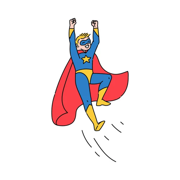 Superheld tiener jongen vliegen, schets cartoon vector illustratie geïsoleerd. — Stockvector