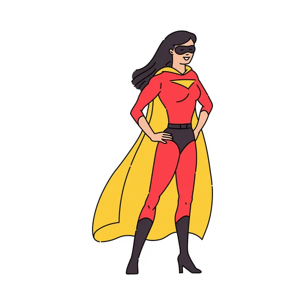 Super mujer en traje rojo de cómic héroe dibujo vector ilustración aislado. — Archivo Imágenes Vectoriales