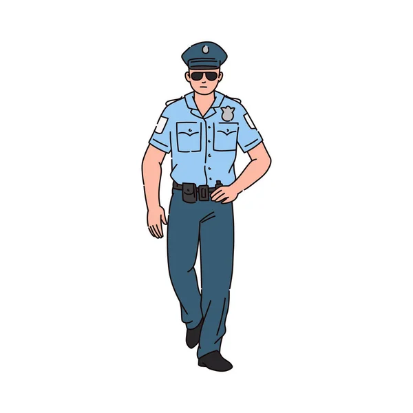 Policeman cartoon character in peaked cap sketch vector illustration isolated. — Stock Vector