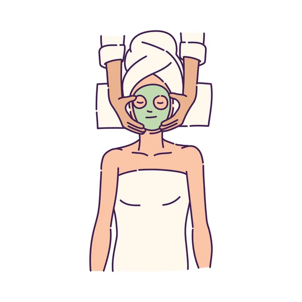 Illustration vectorielle d'une femme bénéficiant de soins du visage dans un salon Spa. — Image vectorielle