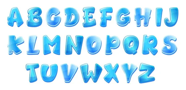 Alfabeto de fuente de dibujos animados de letras volumétricas azules vector ilustración aislado. — Vector de stock