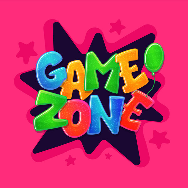 Game zone signage banner for children playgrounds cartoon vector illustration.