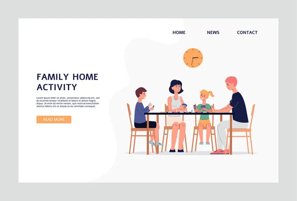 Website banner mockup voor familie huis activiteit goederen platte vector illustratie. — Stockvector