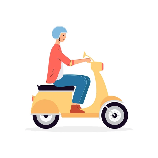 Homem andando de moto ou scooter motor, ilustração vetorial plana isolado. —  Vetores de Stock