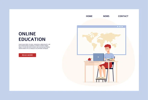 Online utbildning banner med barn studerar platt vektor illustration isolerad. — Stock vektor