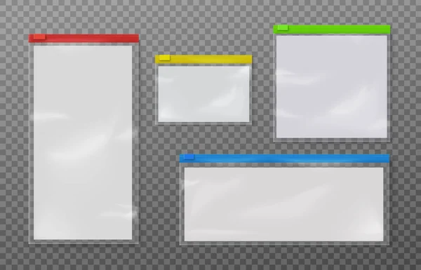 Vorlage Plastik-Reißverschlusstaschen, realistische Vektorillustration isoliert transparent — Stockvektor
