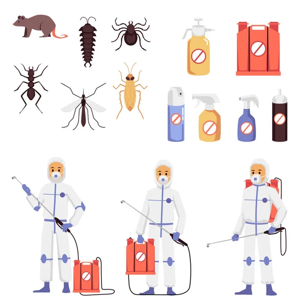 Prevención, control y destrucción de insectos y roedores un conjunto de iconos vectoriales — Vector de stock