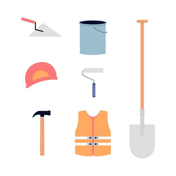 Set icônes des outils de construction et de construction illustration vectorielle plate isolé. — Image vectorielle