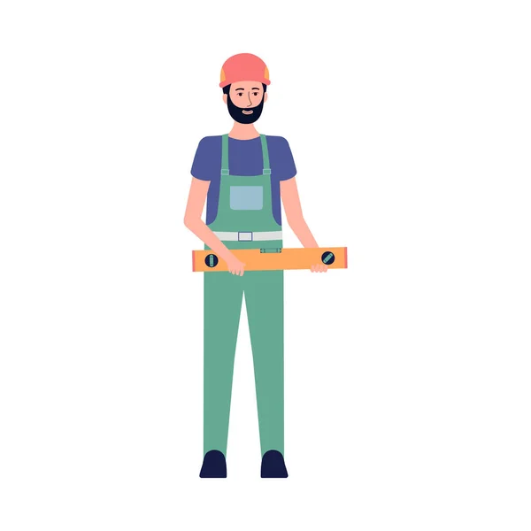 Obrero de la construcción en uniforme y casco plano vector ilustración aislado. — Vector de stock