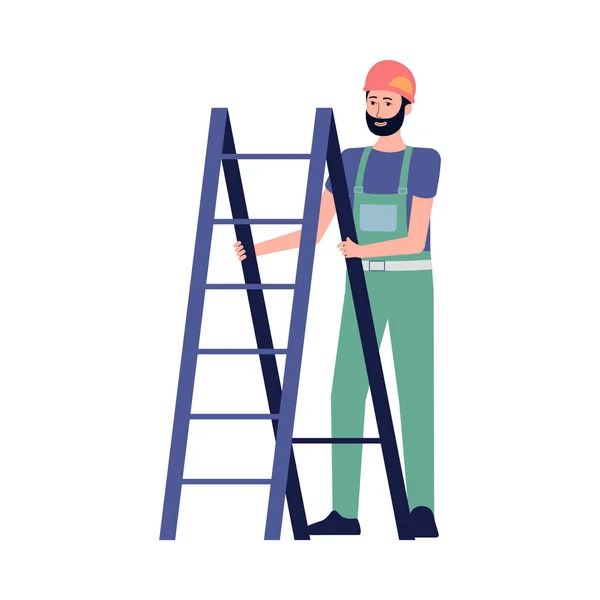 Tecknad karaktär av byggare eller reparatör platt vektor illustration isolerad. — Stock vektor