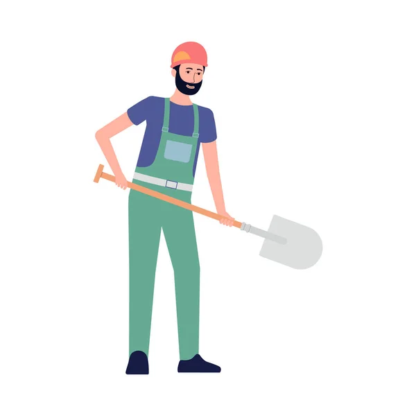 Construtor de personagens masculino ou reparador com pá vetor ilustração isolado. — Vetor de Stock