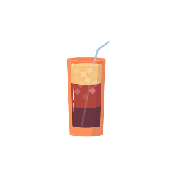 IJskoffie drank met drie kleurlagen in glas met stro. — Stockvector