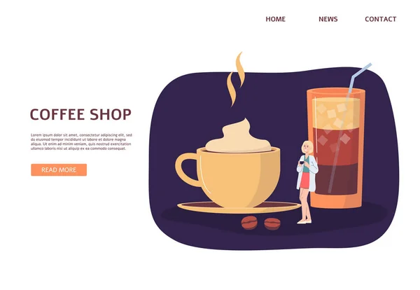 Design de interface de site para café ou cafeteria ilustração vetorial plana. — Vetor de Stock
