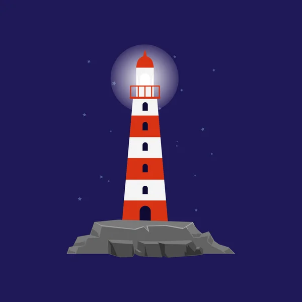 Icon of striped red and white sea lighthouse or beacon flat vector illustration. — Stock Vector