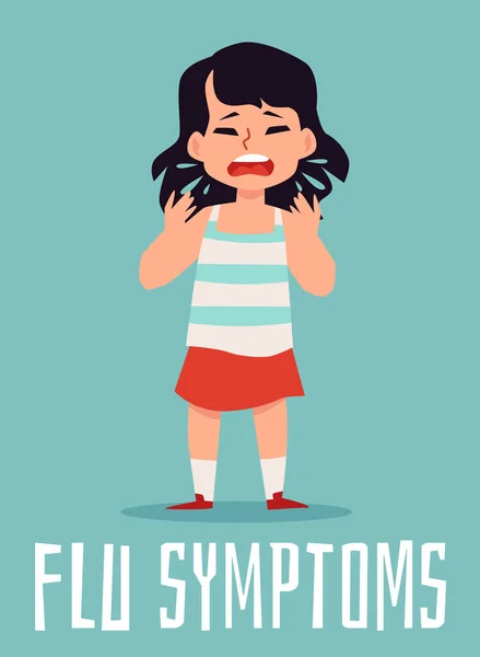 Vektorová ilustrace dívky s příznaky chřipky. — Stockový vektor