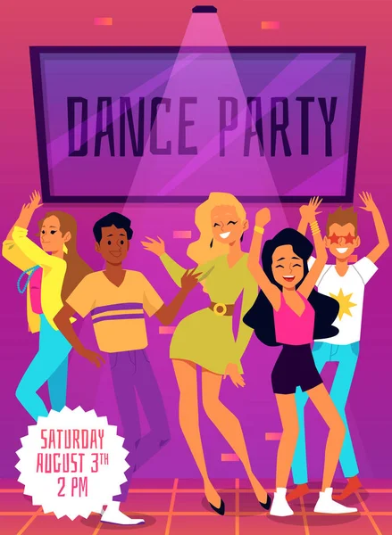 Dance party poster or banner template for nightclub flat vector illustration. — Stock Vector