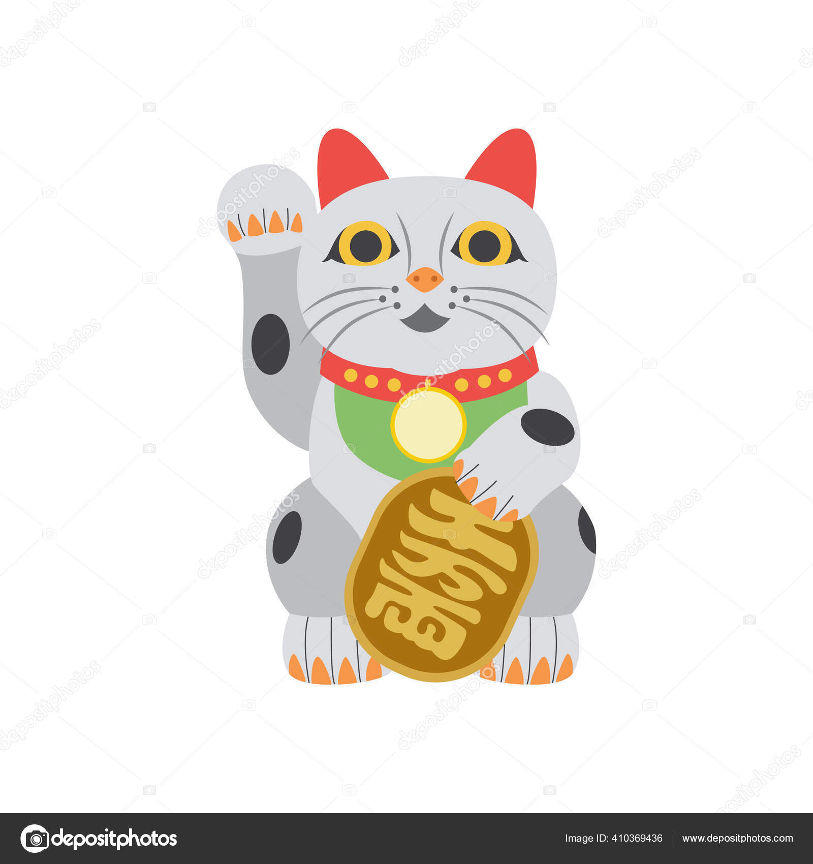 Funny lucky cat icon flat japan fortune Royalty Free Vector