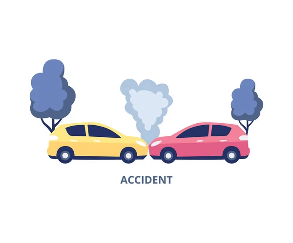 Wypadek samochodowy dla agencji ubezpieczeniowej i naprawy transportu płaski wektor ilustracji. — Wektor stockowy