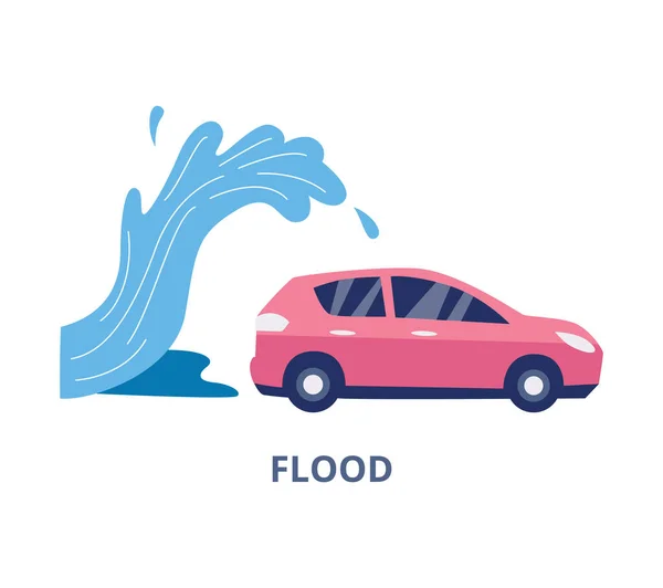 Översvämning och naturkatastrof bil försäkring platt vektor illustration isolerad. — Stock vektor